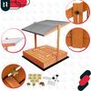 KOTARBAU® Large Wooden Sandbox with Grey Roof, Impregnated, Closed, with Benches, Brown, 100 X 100 CM