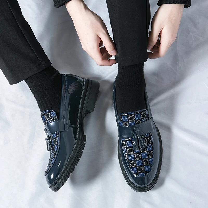 New Checkered Design Business Casual Shoes Tassel Loafers Handmade Soft Leisure Shoes Breathable Comfortable Footwear Moccasins