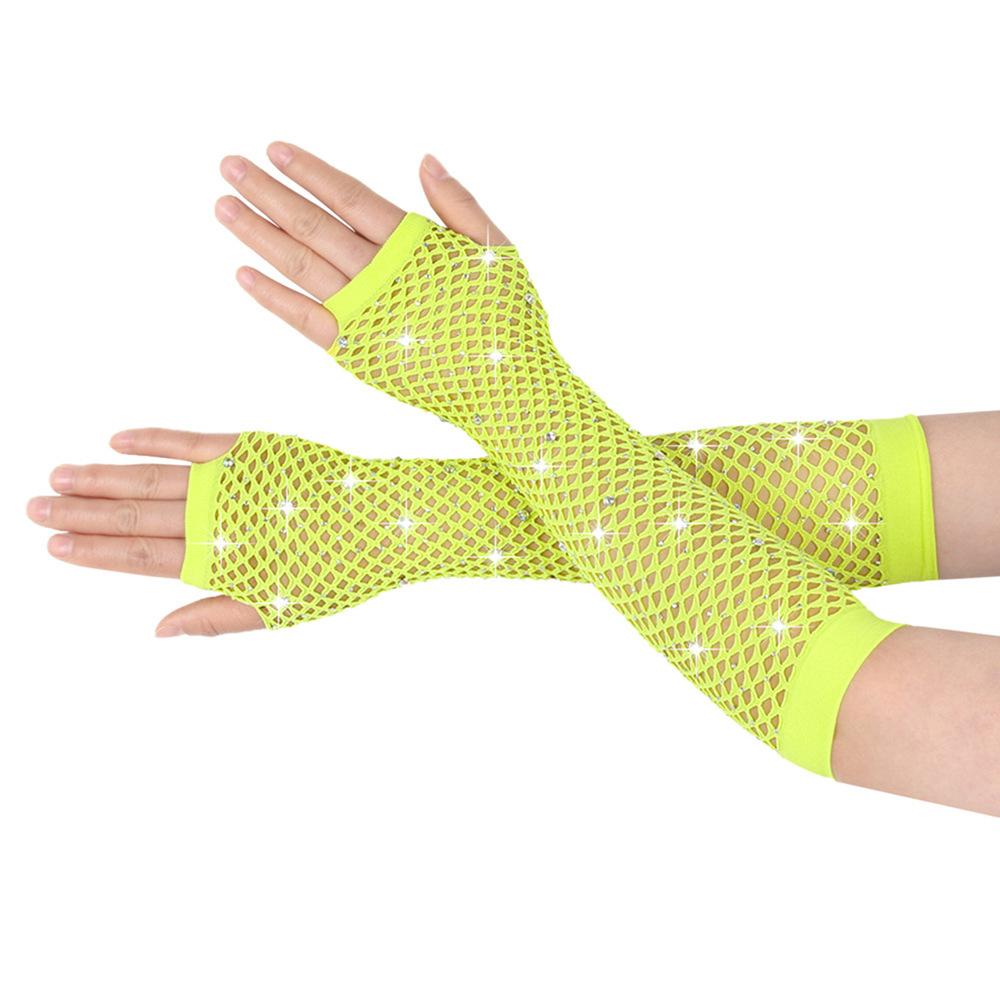 Guantes de diamante para fiesta, red de pesca, guantes de malla elástica, guantes largos sexys de diamante para discoteca retro