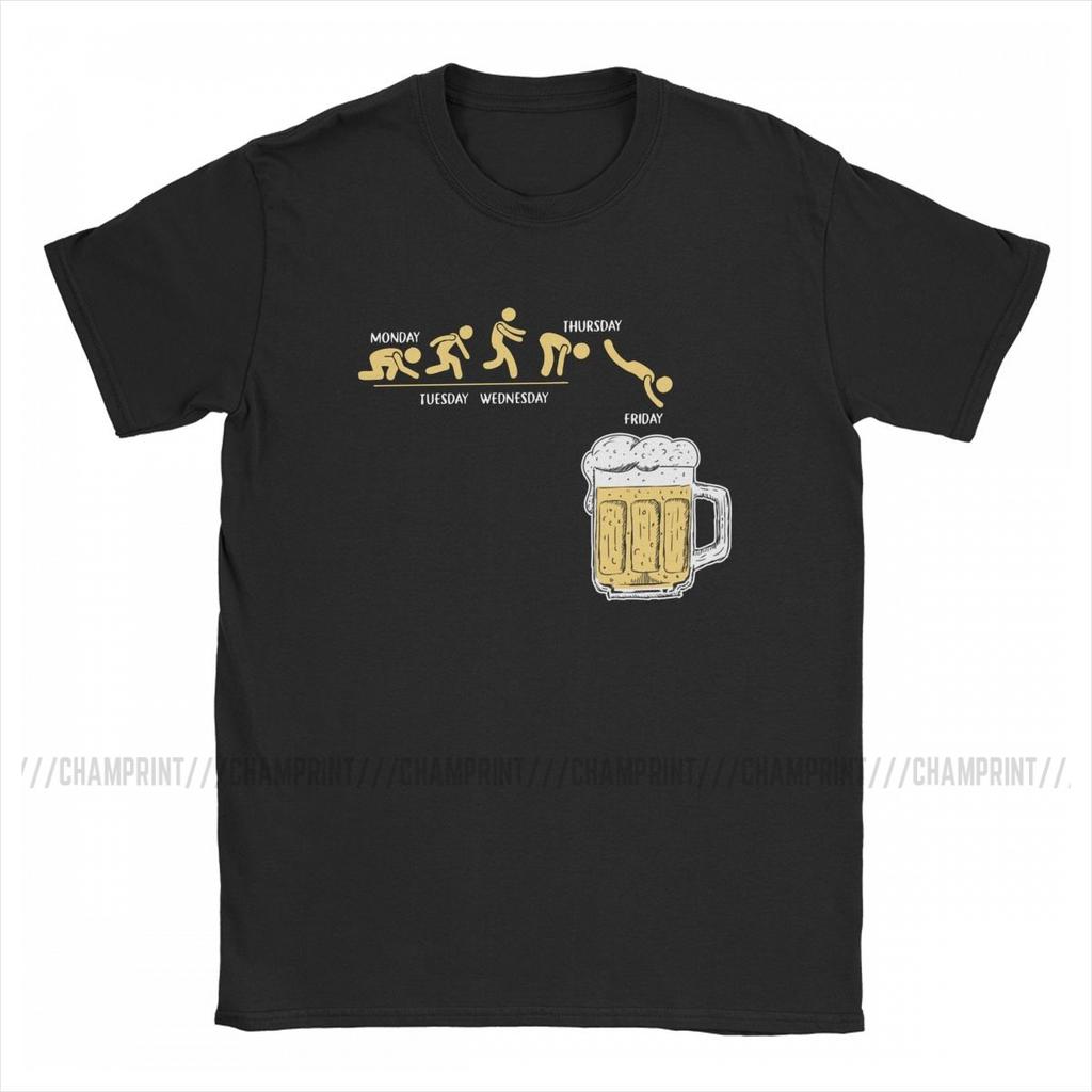 Funny Friday Beer Alcohol Weekend T Shirts Men 100% Cotton Vintage T-Shirt Round Neck Tees Short Sleeve Tops Plus Size