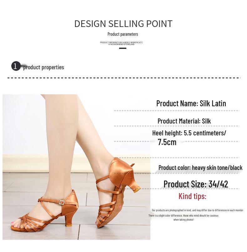 Silk Women's Latin Ballroom Dance Shoes - Soft Sole, Mid-High Heel