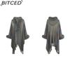 BITCED Hooded Cape Women's Fall/Winter Striped Knit Fringe Shawl