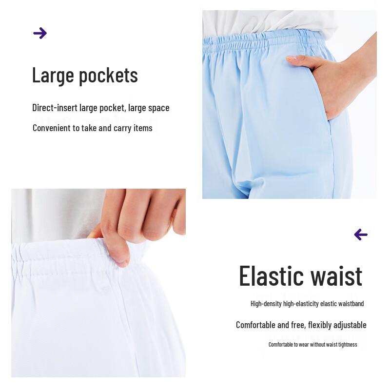 Women's White Elastic Waist Medical Scrub Pants J402
