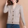 Women Solid Color Knitted Long Sleeve V Neck Button Cardigan Coat Spring Autumn Casual Streetwear for Middle Age Ladies