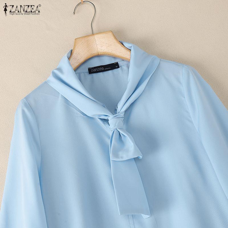 ZANZEA Women Casual Round Neck Solid Color Elegant 3/4 Sleeve Blouse