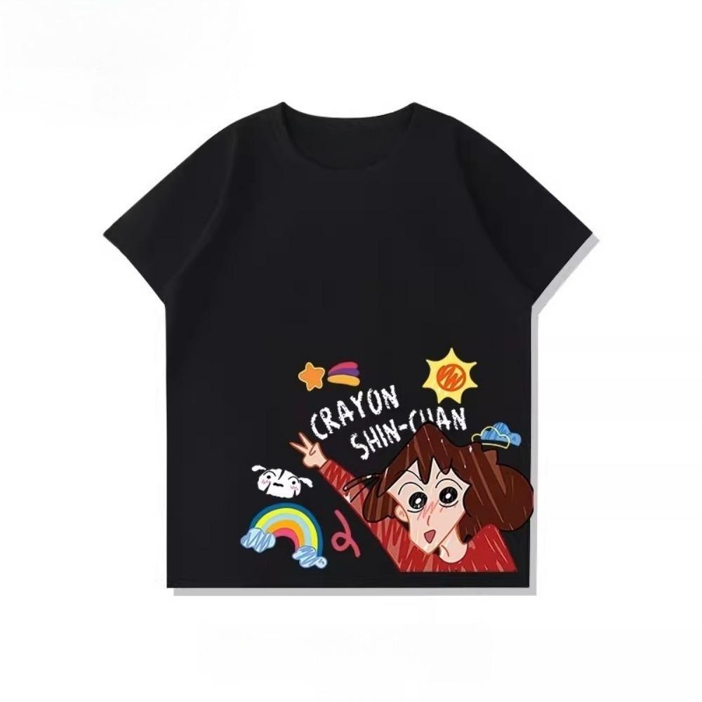 2026 New Summer Black Parent-Child Clothing Collection, Crayon Shin-chan Family Pure Cotton T-shirts,Loose Casual Tops