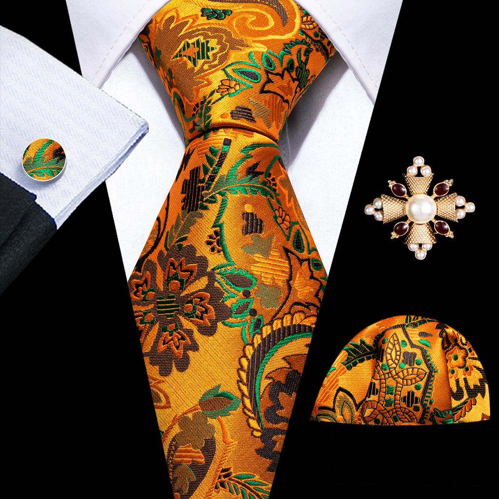 Barry.Wang Pearl sagė su kaklaraiščiu vyrams Paisley gėlių šilko kaklaraištis Hanky rankogalių sąsagų rinkinys