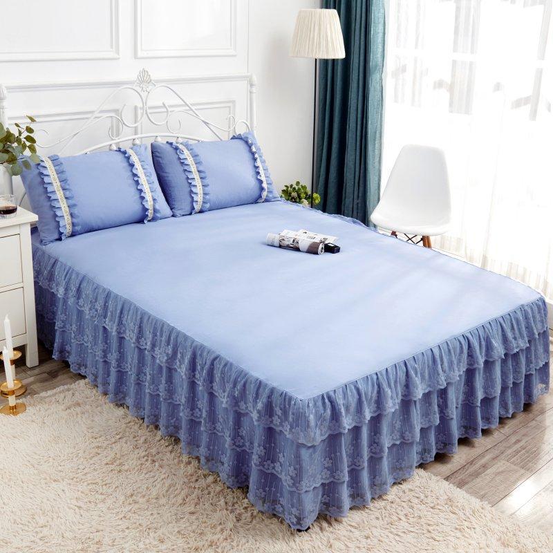 3pcs Set European Romance Lace Bed Skirt Soft Brushed Fabric Bedspread Princess King Queen Size 1pc Bed Skirt +2pccs Pillowcase