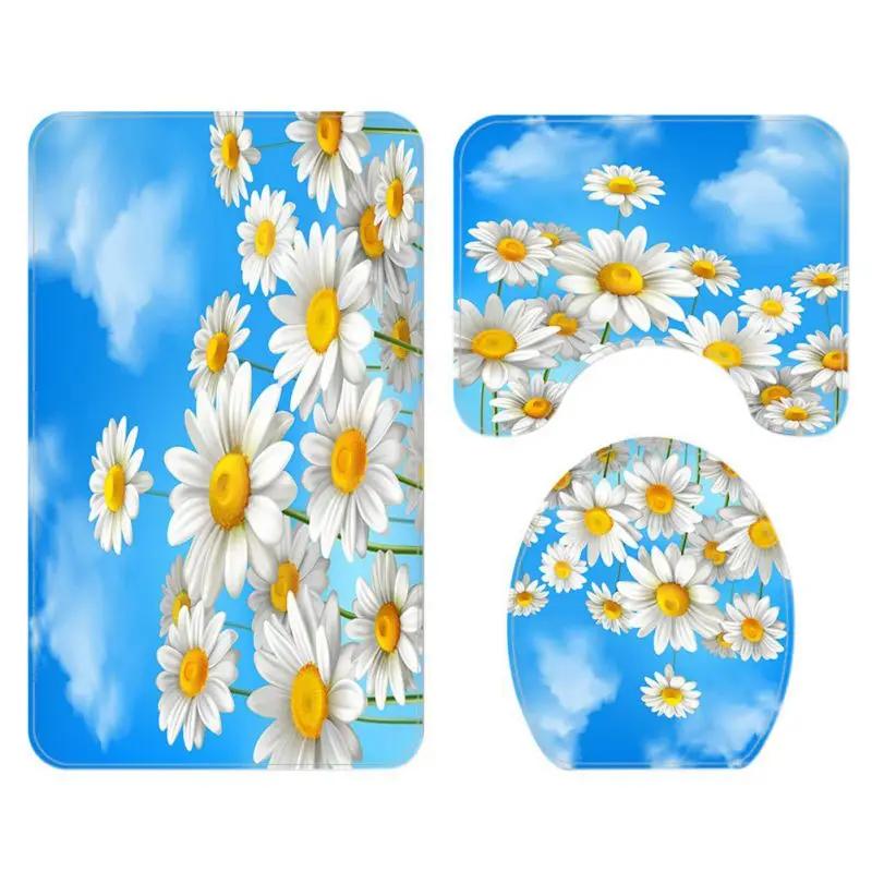

Sunflower Print Fabric Shower Curtains Bathroom Curtain Set Flower Anti-Skid Rugs Carpet Toilet Lid Cover Bath Mat Sets For Home W60H190(CM)-1 Pcs