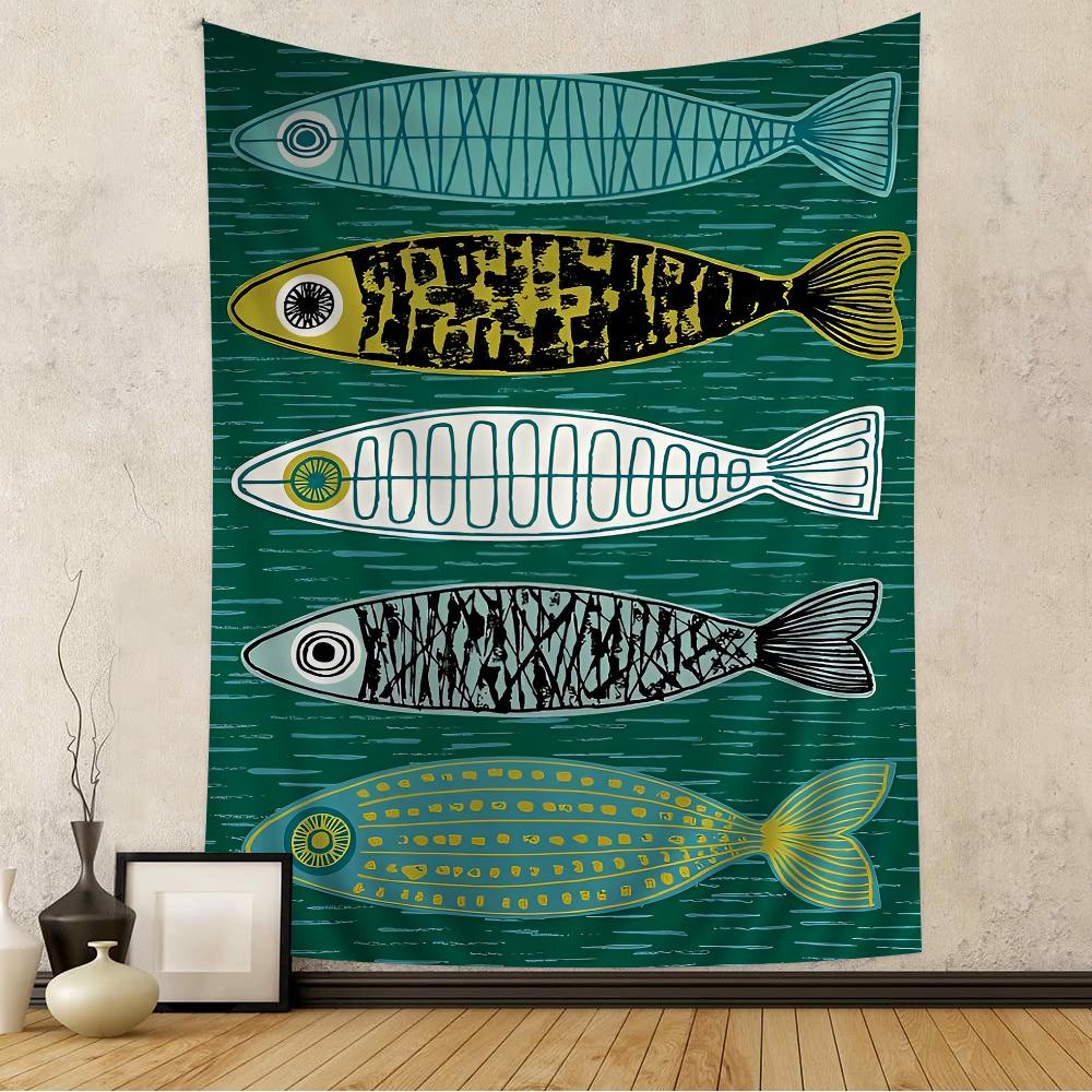 VIKAMA Summer Ocean Art Tapestry Scandinavian Style Fish Images Living Room Sofa Background Wall Modern Minimalist Decoration