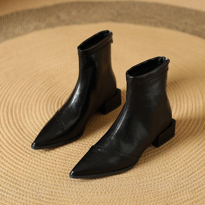 Autumn Winter Thick Heels Women Ankle Boots Fashion Pointed Toe Stripper Party Shoes Fleece-lined Short Booties De Mujer