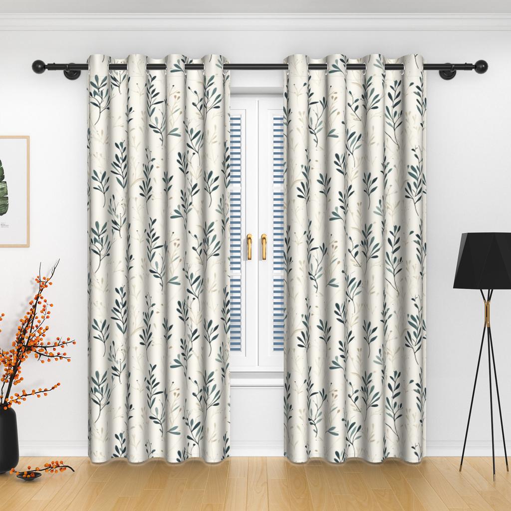 2 Stück/Set Botanische Blattvorhänge Natürliches Grünes Efeublätter-Muster Vorhänge Schlafzimmer Wohnzimmer Dekoration Polyester Verdunkelungsvorhänge