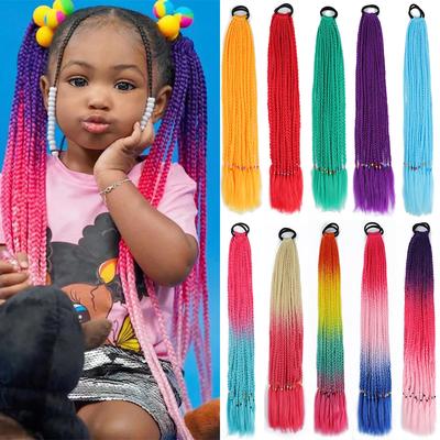 Synthetic Colorful Hair Braided Ponytail Extensions Wear In Pony Tail And Long Braid With Elastic Band