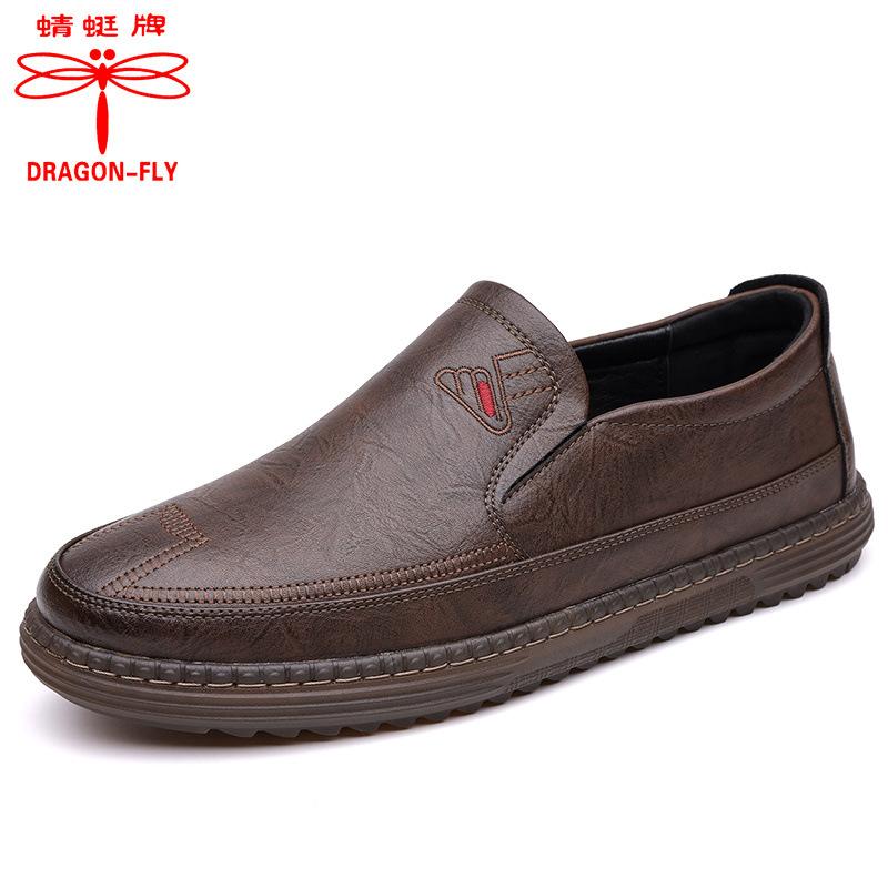 Hy Dragonfly Marke Herrenschuhe Herbst neu Leder Weichsohle Freizeitlederschuhe Herren Ein-Pedal vielseitig atmungsaktiv Vaterschuhe