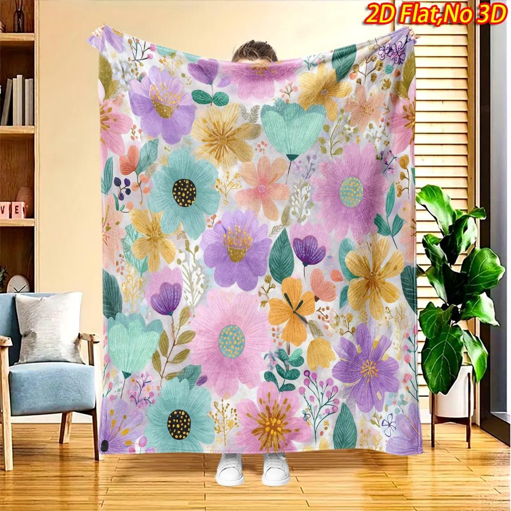 1pc 2D Flat Printing Spring And Summer New Arrival Rich Flowers Digital Print Blanket, All Seasons Universal, Casual Throw, 100% Polyester Fiber Soft