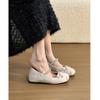 Inner Heightening Ballet Shoes Women's Flat Bow Rhinestone Mary Jane Shoes One-word Strap Shoes