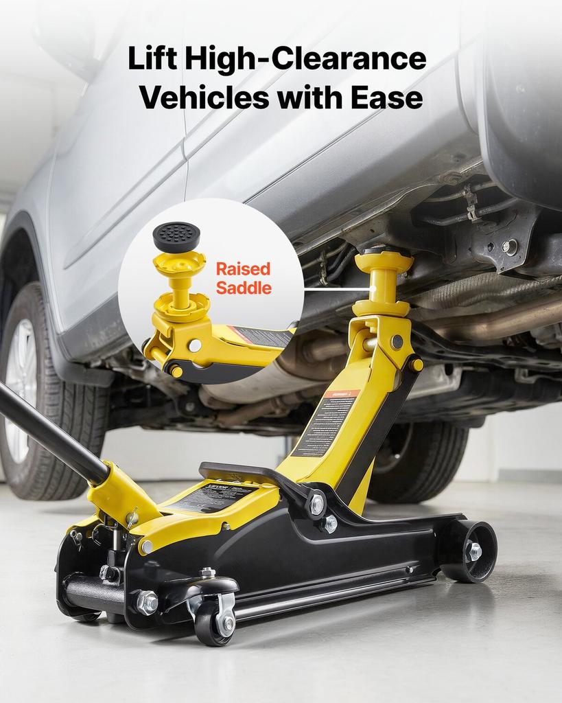 Low Profile Floor Jack, 2.5 Ton Capacity, Steel Racing Floor Jack with Single Piston Quick Lift Pump & Raised Saddle, Hydraulic Trolley Car Lift for