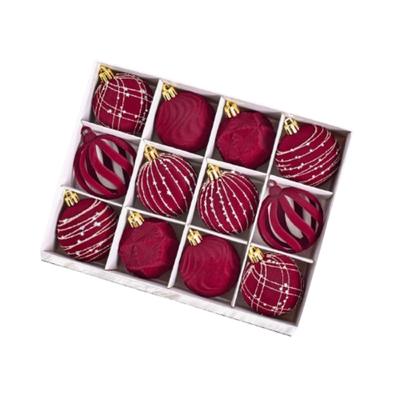 12 Stück 6cm Weihnachtskugel zum Aufhängen Beflockt Glitzer Weihnachtsbaumschmuck Kunststoff Weinrot Weihnachtskugel-Schmuck Silvester