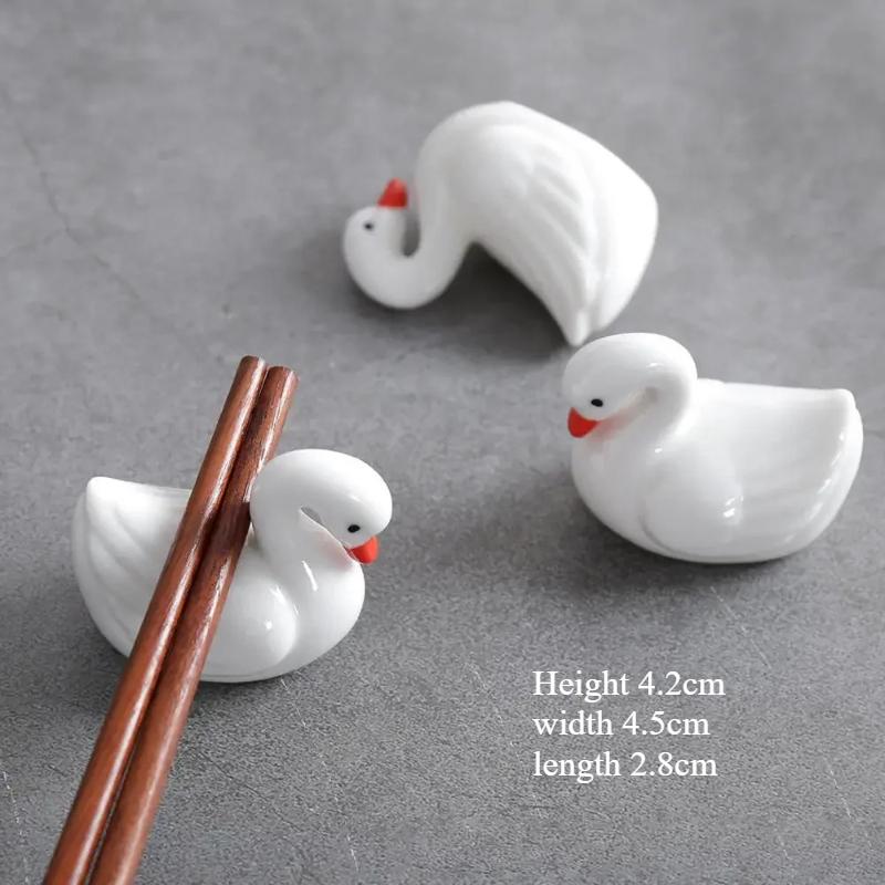 5pcs Cute Ceramic Swan Duck Chopsticks Rest Rack Stand Holder for Chopsticks Forks Spoons Holder Rack Kitchen Tableware Tools