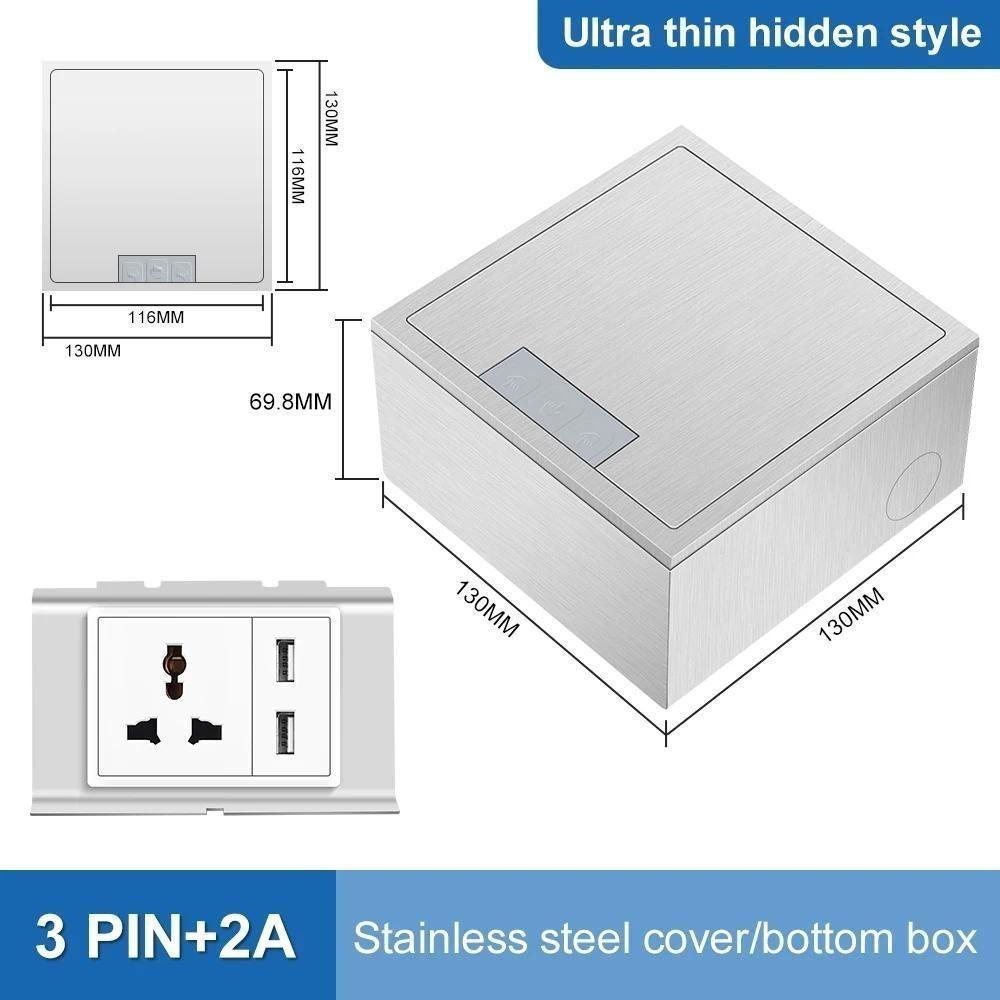 Rust-proof Flip Floor Socket Single Row 3-Pin & 2-Pin Socket Ultra Thin Hidden Style Replaceable Module Power Socket