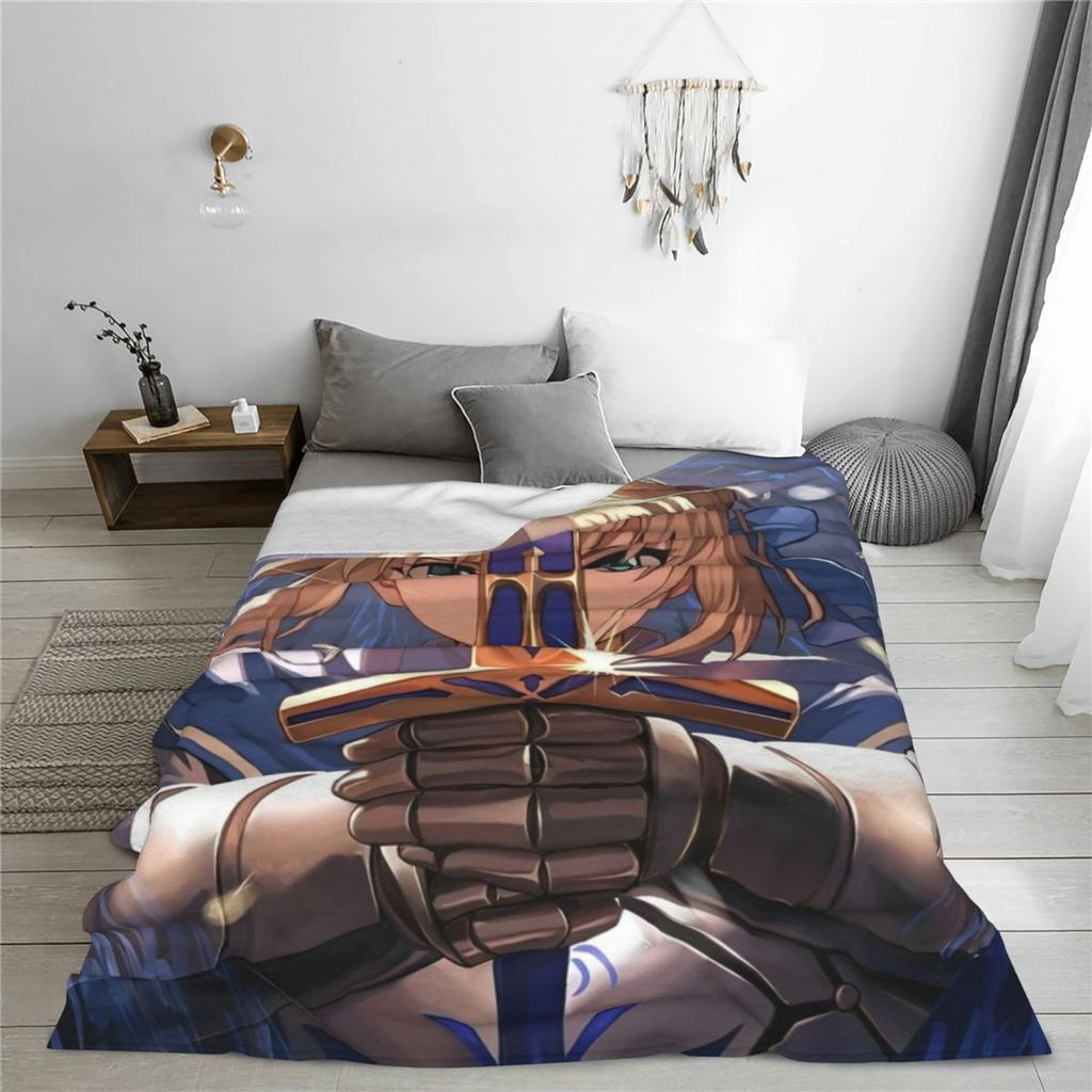 Fate Saber Anime Blankets Fleece Stay Night Japan Game Warm Throw Blanket for Car Sofa Couch Bedspread