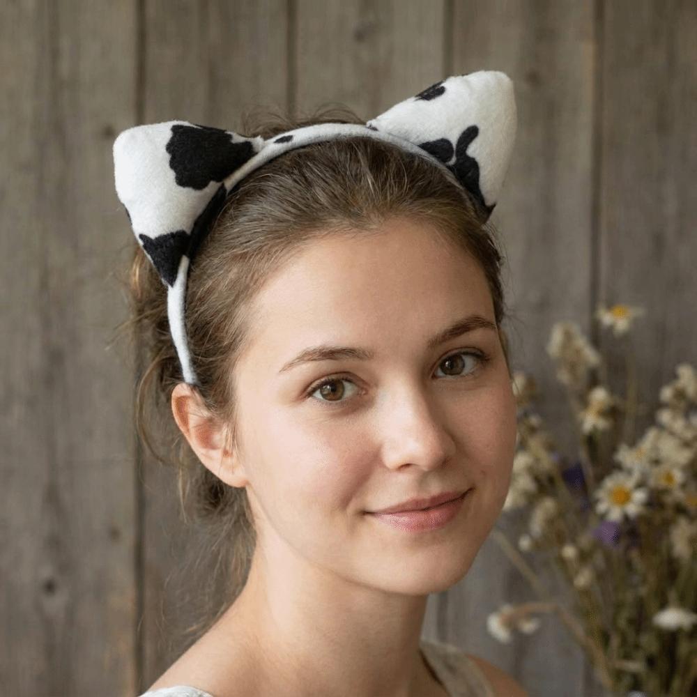 Hair-Pressing Animal Ears Hair Hoop Polyester Dairy Cow Hairband Halloween Carnival