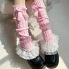 Cable Knit Leg Warmers Boot Cuffs with Bowknot Decorated Sweet Tiered Ruffled Lace Trim Leg Covers Calf Socks for Women