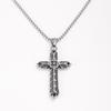 Men's Cross Pendant Necklace - 304 Stainless Steel, Retro Carved Flower Design