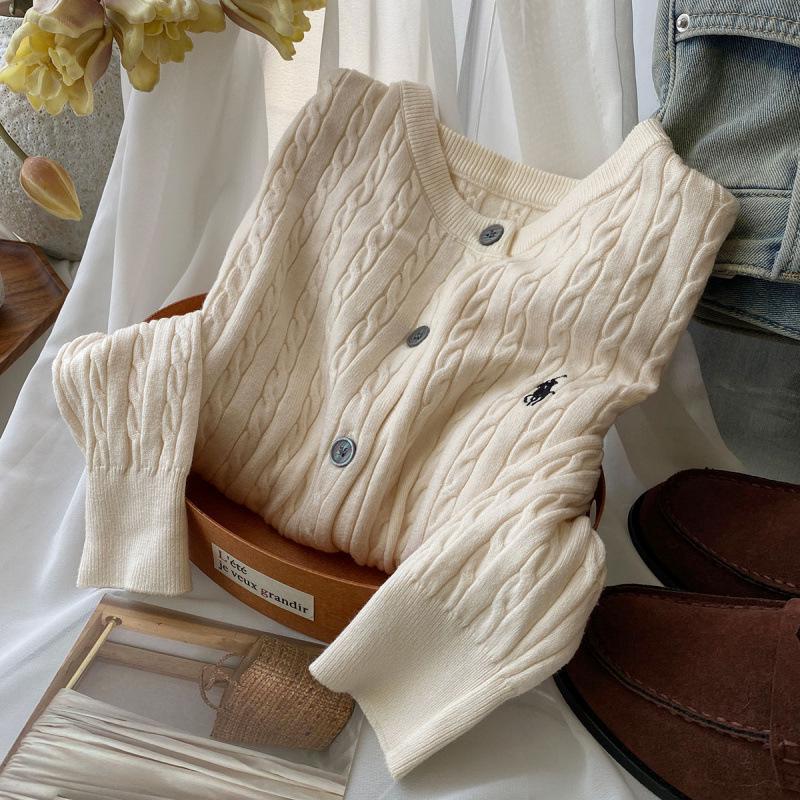 

Ретро вишитий в язаний кардиган - Жіночий светр-жакет кабельної в язки для весни та осені One Size