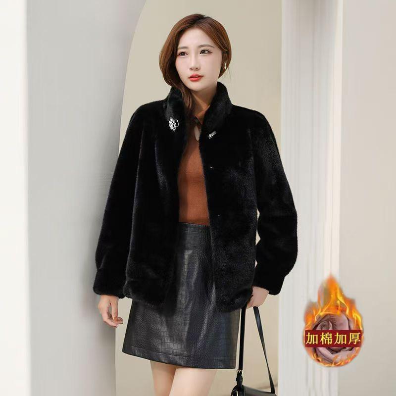 Winter New Imitation Mink Velvet Fur Coat Temperament Mother Wear Stand-up Collar Top Casual Coat Women