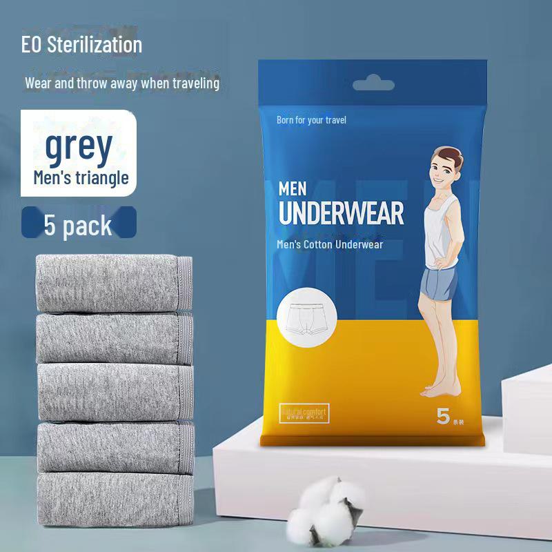 Men's Disposable Gray Cotton Boxer Briefs - Travel-Friendly and Sterile Underwear