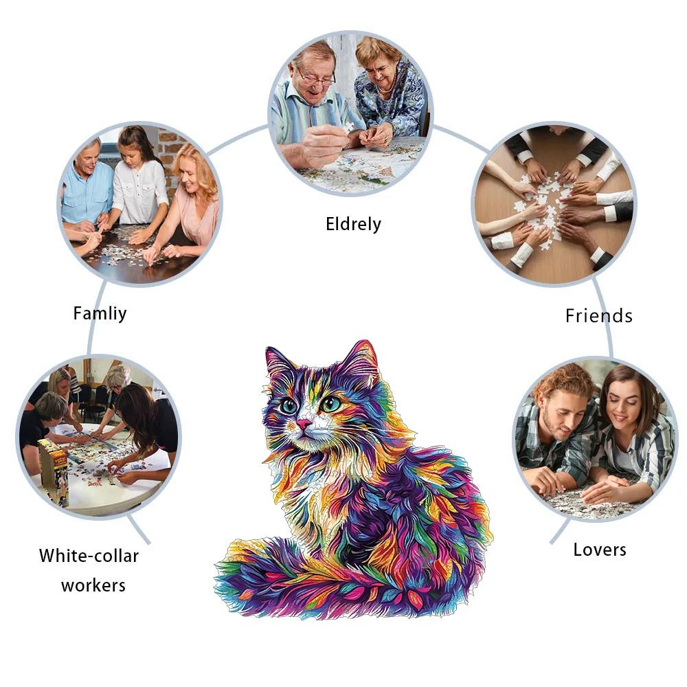 Colored Cat Wooden Puzzle, Uniquely Irregular Animal Shaped Wooden Toys, Creative Handmade Decorations, Holiday Gifts Home Decor