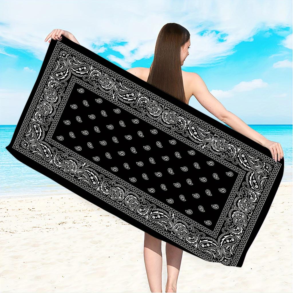 1PC Black & White Paisley Pattern Beach Towel Soft Bath Towel for Summer Beach Pool
