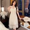 Summer V-Neck Mesh Lace Nightdress Short Sleeve Pure Princess Style Sweet Lace Sexy Loungewear Pajamas