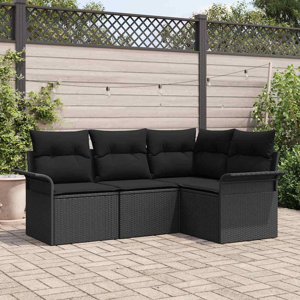Garden Sofa Set with Cushions 4 pcs Black Poly Rattan