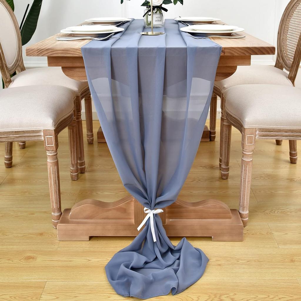 4PCS Sage Green Chiffon Wedding Table Runner,Chair Sashes Gauze Sheer Vintage Dining Birthday Party FestivalCake Table Decor