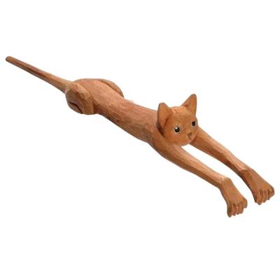 Rascador de espalda con forma de gato, palo antipicazón de madera, mango de estatua, rascador de espalda largo para gato Ani S6T1