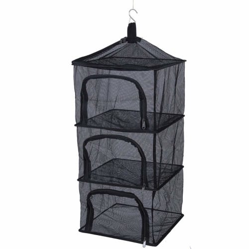 Foldable 4-Tier Hanging Drying Rack Net for Quick-Drying Dishes, Plants, Clothes, BBQs, Camping, and More, Polyester and Steel with Storage Case