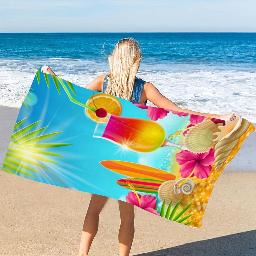 Vibrant Tropical Beach Drink Microfiber Beach Towel, High Absorbency Quick-Dry for Pool Travel Summer