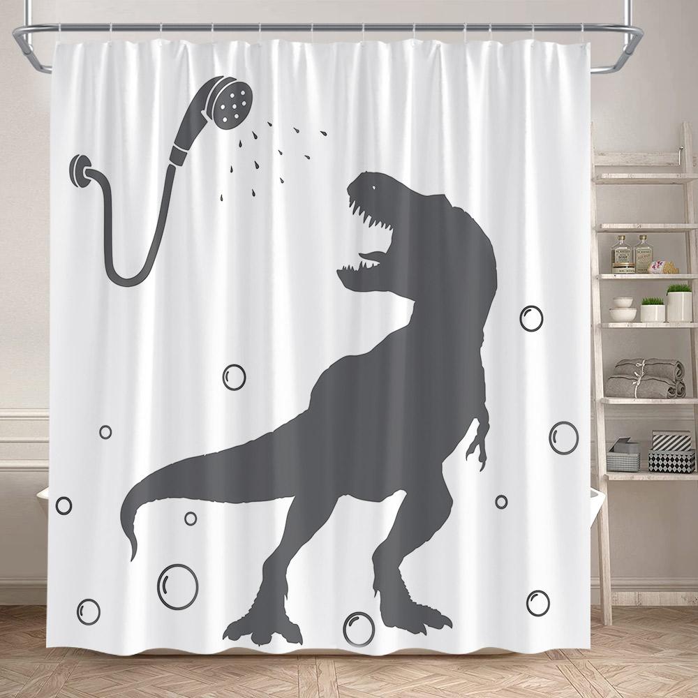 Lustige Badende Dinosaurier Duschvorhänge Schwarze Katze Tiersilhouette Kinder Badevorhang Modernes Polyester Badezimmerdekor Mit Haken