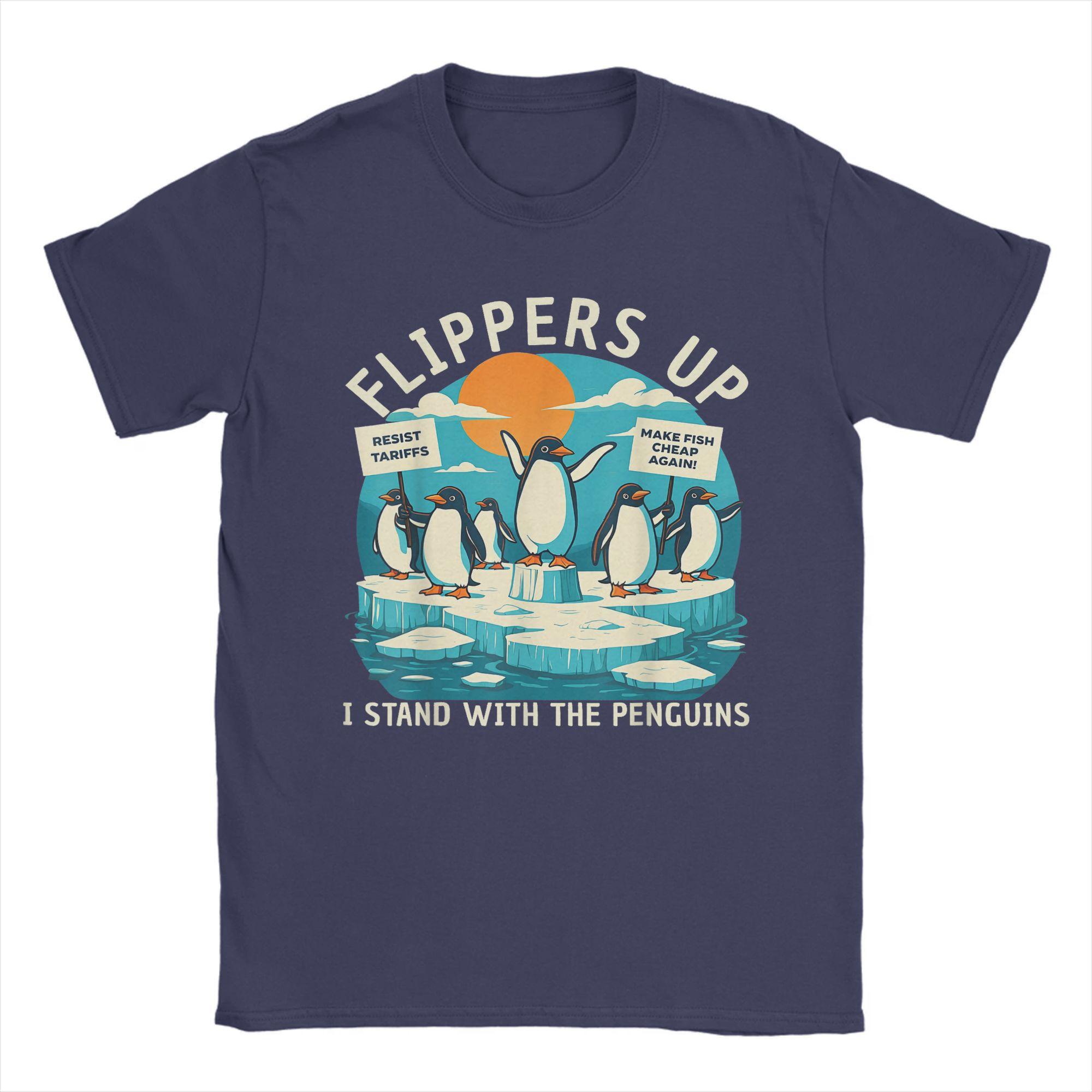 

Смешные пингвины Resist протестуют против пошлин Мужские футболки Безумные футболки Футболки с коротким рукавом и круглым вырезом Хлопковые товары XXXXXL темно-синий