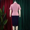 Übergröße Damen Kurzarm Rüschen Farbblock Hoher Bund Bodycon Midi Kleid