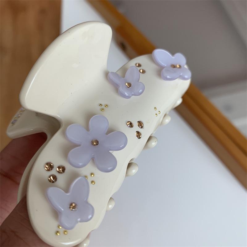 Korean-Style Acetate Butterfly Hair Clip with Floral and Diamond Accents