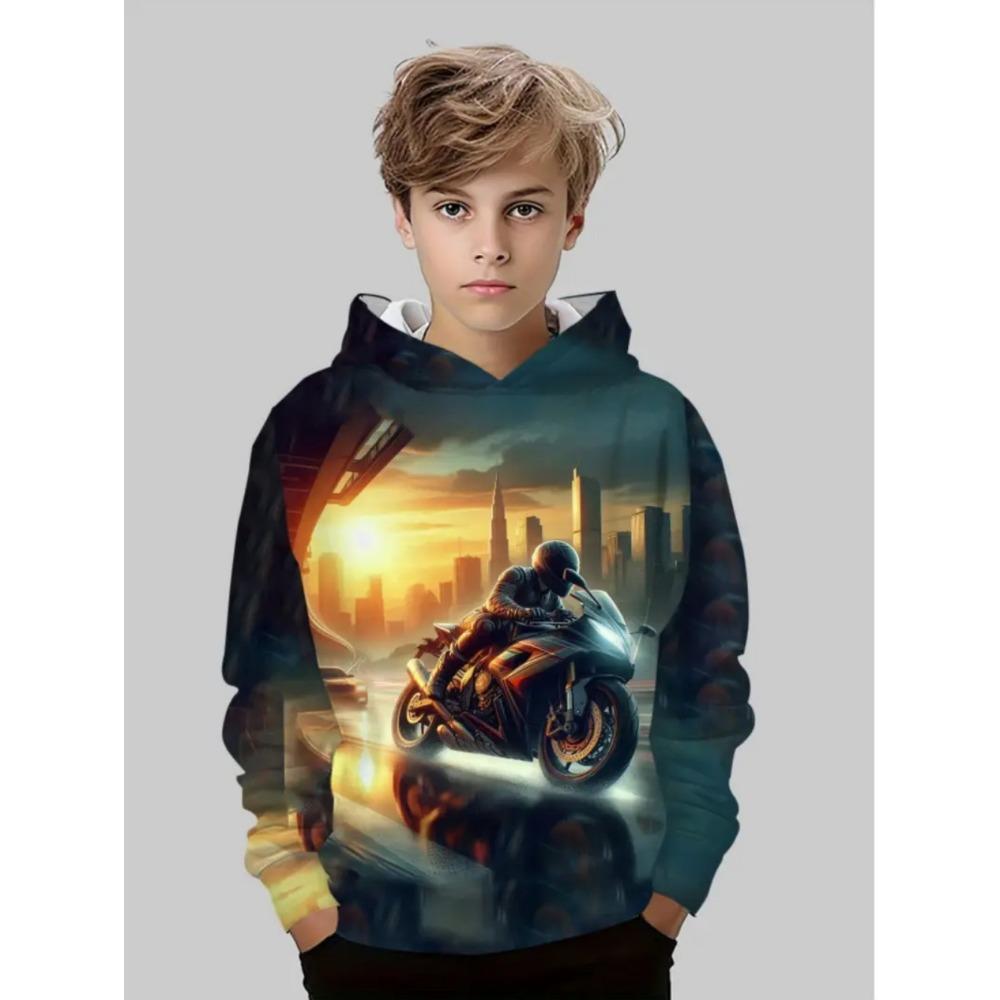 Motorcycle Motocross Print Hoodies for Boys New Fashion Long Sleeves 3D Sports Sweatshirts Pullover Hoodie Children's Clothing