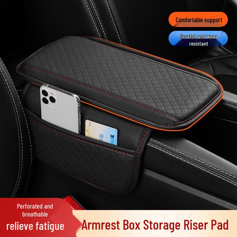 Car Armrest Riser Pad with Non-Slip PU Leather Cover and Storage Bag