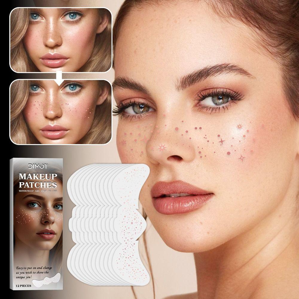 12 Pcs Waterproof Glitter Freckles Face Tattoo Glitter Face Glitter Speckles Patches  for Women