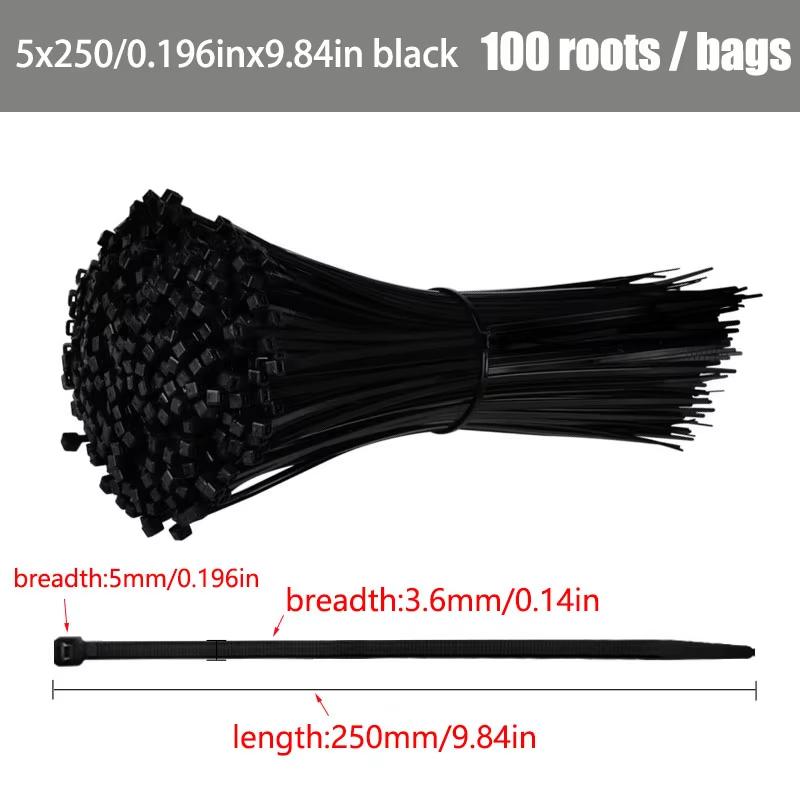 Self-locking Plastic Nylon Tie 100 PCS Black 4X150cable Tie Fastening Ring Cable Tie Zip Wraps Strap Nylon Cable Tie Set