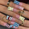 24PCS Black White Polka Dot French Press on Nails with Glue 3D Bowknot Heart False Nails Sweet Stripes Wearable Fake Nails Tips
