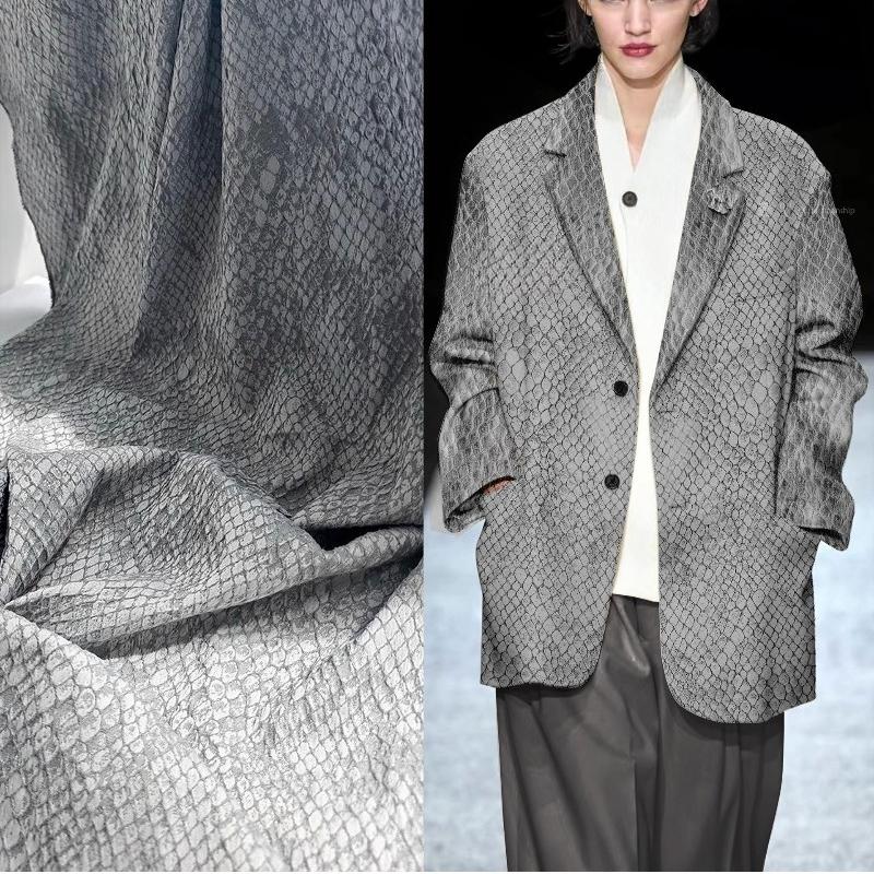 100x130cm Creative Texture Jacquard Fabric Red Black Snakeskin Mottled Plaid Vintage Washed Design Fabric DIY Clothing Material