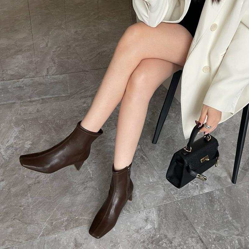 Temperament small fragrant style side zipper sleeve comfortable fashion boots new fine heel versatile personality retro Martin boots